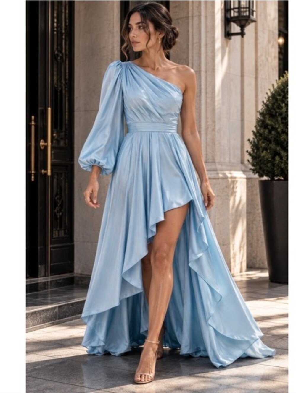 Mac Duggal NWT French Blue One Shoulder High Low Gown Dress Size 12 #49141